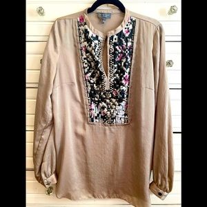 Silk blend Tunic with silver stud details along neckline
